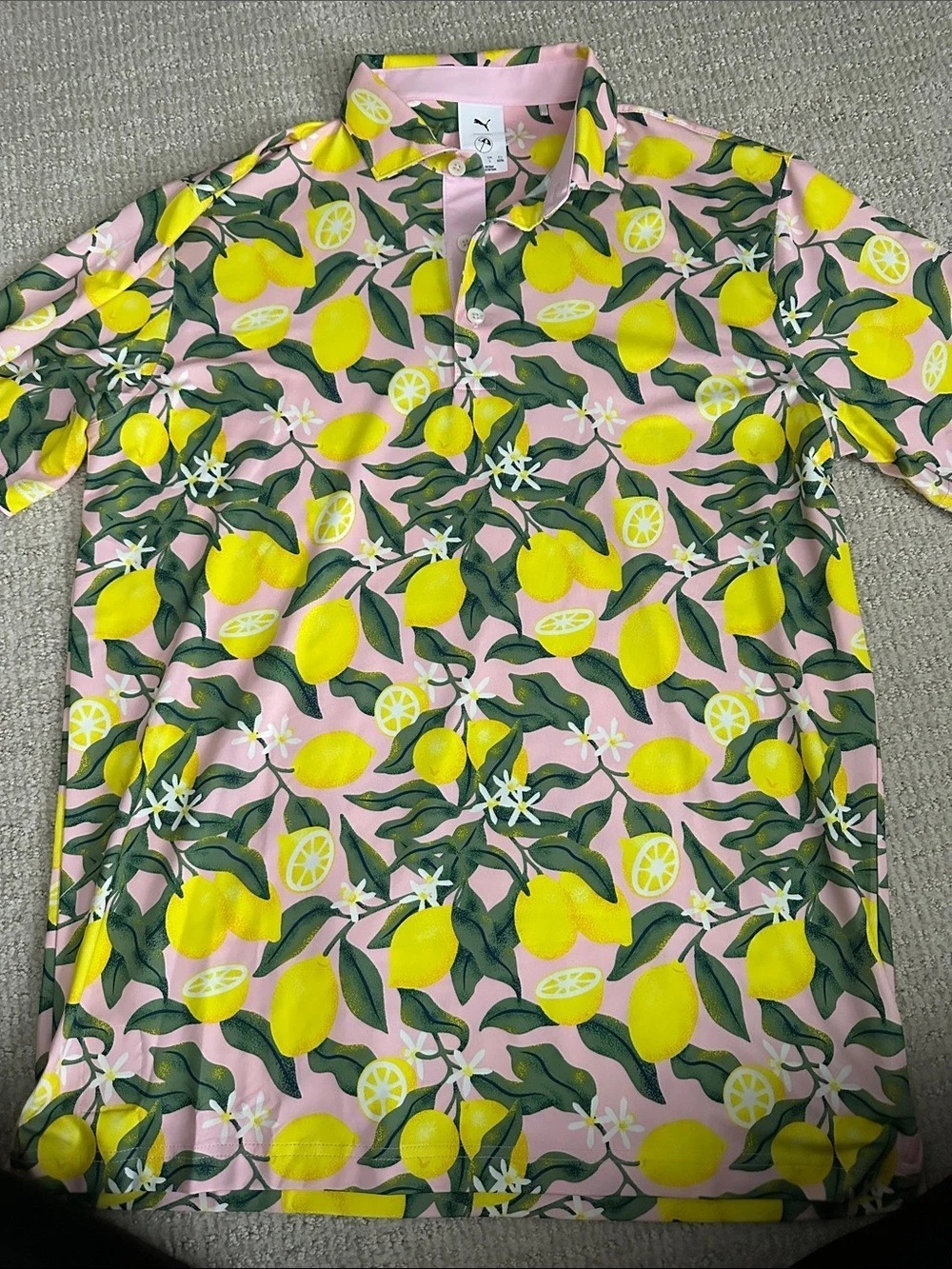 Puma Lemon Golf Polo Pink Men's Lemon Print Shirt Size Medium